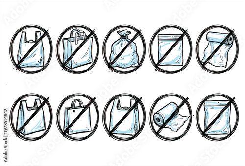 No Plastic Icons Pack – Environmental Protection & Sustainability Signs