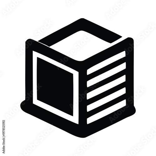 Black and white illustration of an open book with pages on the right side and a solid square on the left side, representing knowledge, learning, and reading