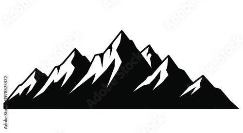 Black silhouette of jagged mountain peaks against a white background