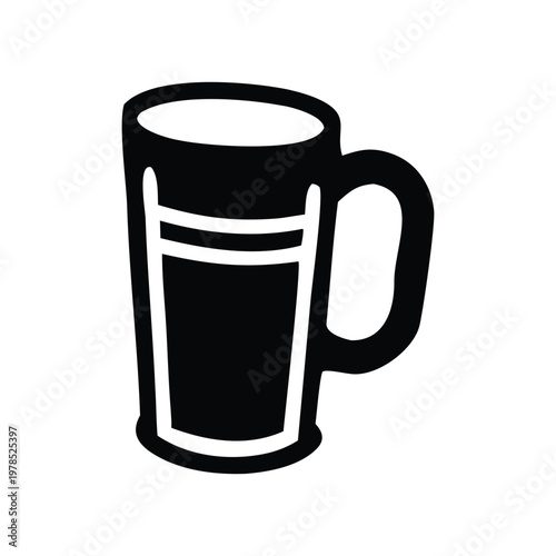 A black and white illustration of a tall glass mug with a handle, perfect for depicting beverages and bar-related themes