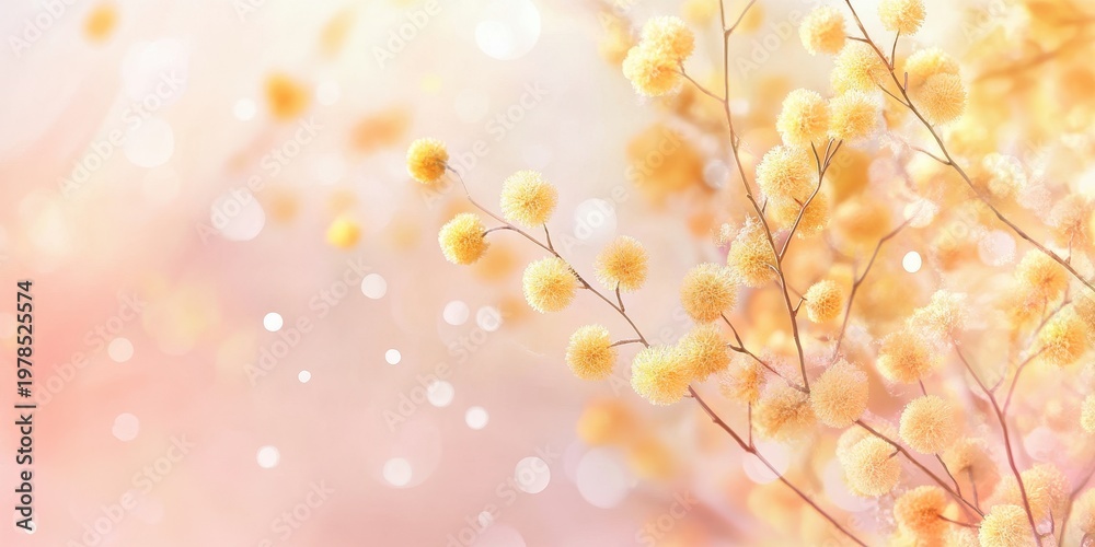 Fototapeta premium white gentle style. Branches of mimosa Greet 