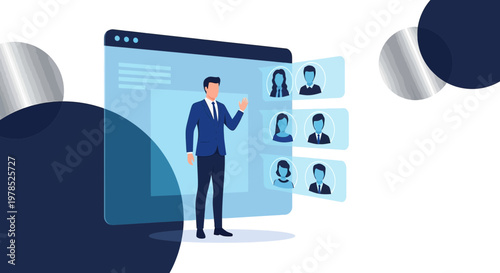 Online business meeting illustration representing virtual collaboration and teamwork