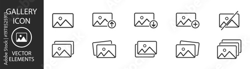 Image icons collection, photo and picture symbols, media file and gallery elements for web and app design on transparent background