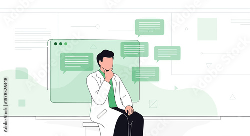 Pensive doctor in digital healthcare facing emerging clinical data and communication challenges