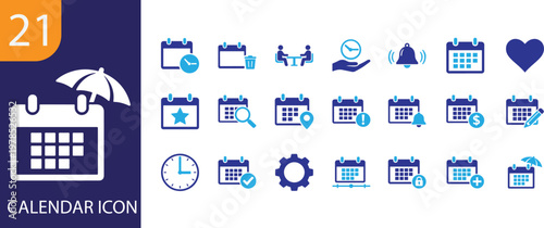 Calendar icon set in modern styles for schedule, planning, events, reminders, and time management