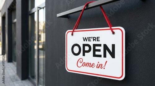 Modern Open Sign Hanging at Shop Entrance