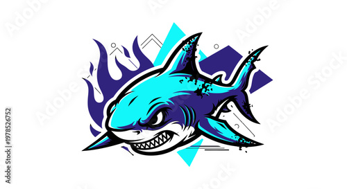Angry Shark Esports Mascot Logo Illustration with Geometric Shapes and Aggressive Expression