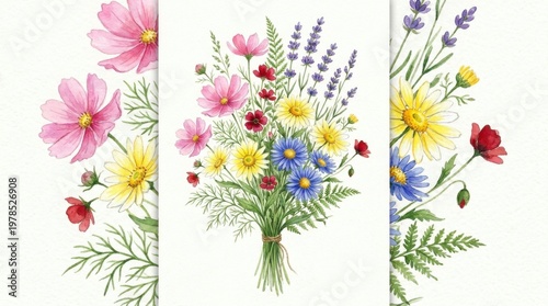 Watercolor Wildflower Bouquet Trio Illustration