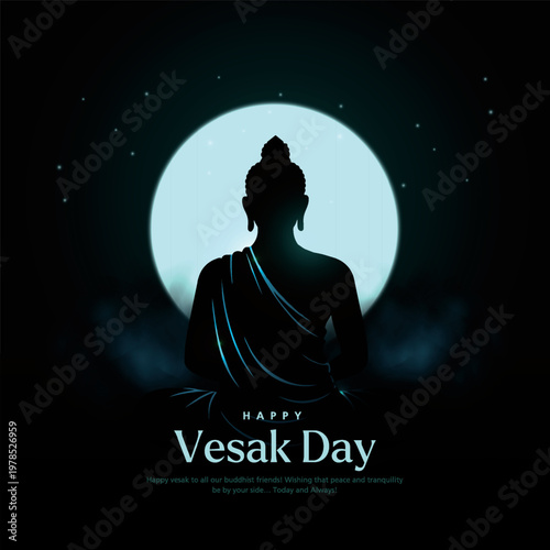 Happy Vesak Day, Buddha Purnima wishes greetings with buddha. used for poster, banner, logo, background, greetings, print design. Creative vector illustration design.