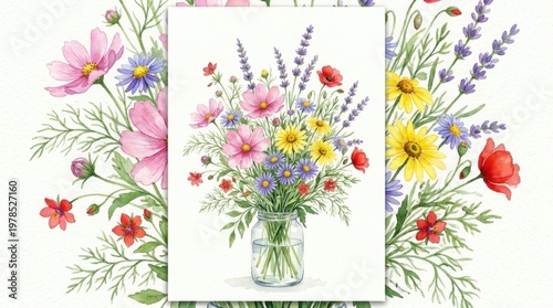 Hand Painted Watercolor Flowers in Jar Design