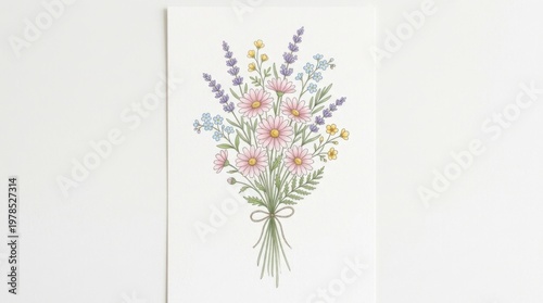 Hand Painted Floral Bouquet on White Background