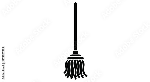 Simple black silhouette of a traditional straw broom standing upright