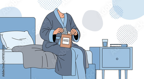 Morning ritual depiction showcasing wellbeing and healthcare for recovery period home patient