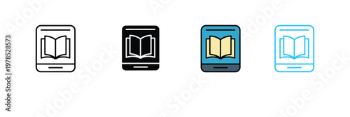 E-book Icon on Tablet for Digital Library, Online Education, and Electronic Reading Symbol. Symbol Vector Illustration.