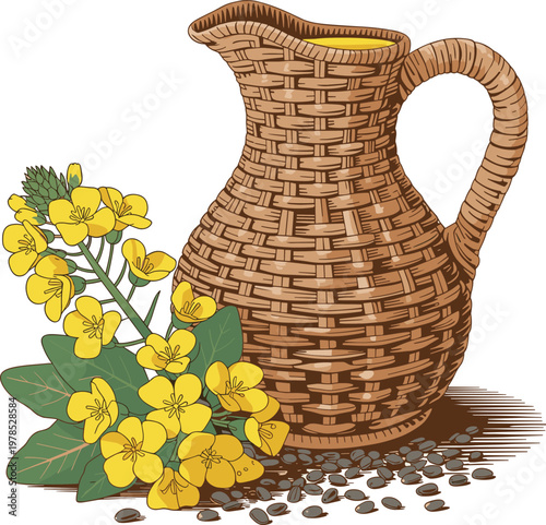  Oil in Wicker Jug with Flowers 