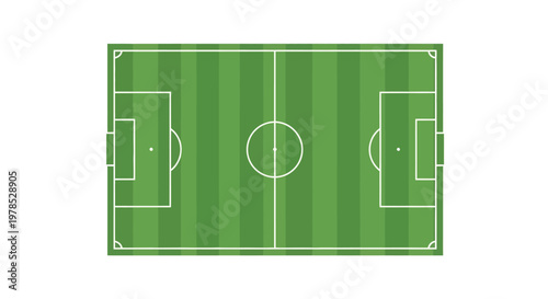 Aerial view of a green soccer field with white markings