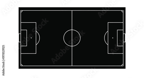 Aerial view of a soccer field with white lines on a black background