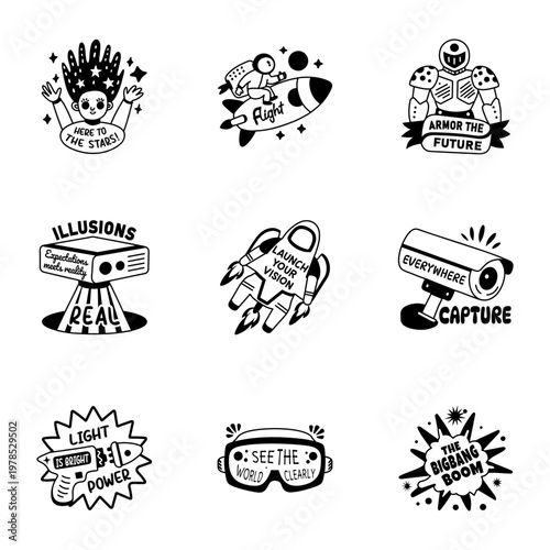 Set of Glyph Style Cosmic Stickers

