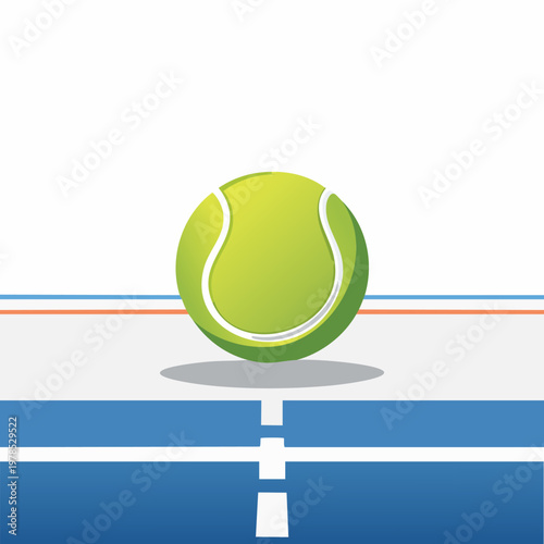 Vibrant green tennis ball illustration bouncing on a court with blue and orange lines.
