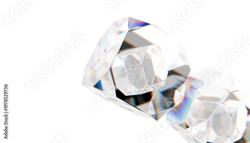 Tableau sur toile Two sparkling diamonds on white background, showcasing their brilliance and clar