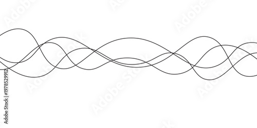 Digital graphical abstract background set. Curved thin wavy line background for artist. Flowing wavy stroke elements on white page. Thin line wavey background on isolated white background.