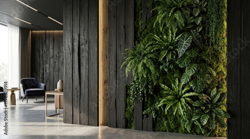 Luxury Hotel Lobby with Vertical Plant Wall Design