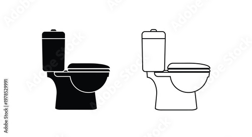 Two toilet outlines one solid black and one white side by side
