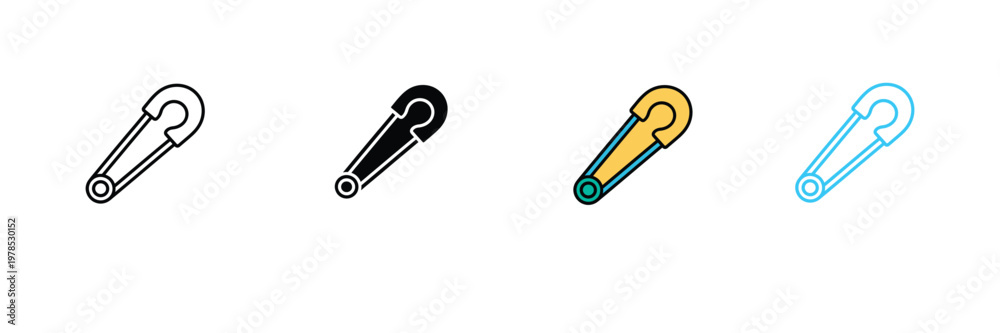 Fototapeta premium Metal Safety Pin Icon for Sewing, Tailoring, and Fastening Accessory Symbol. Symbol Vector Illustration.
