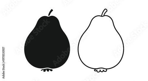 Two pears are illustrated in a simple black and white line drawing