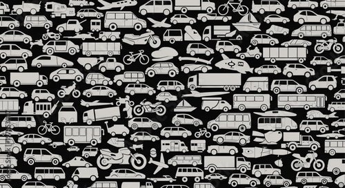 Seamless pattern of various vehicles and transportation modes.