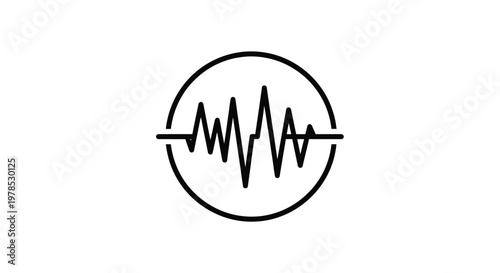 Tableau sur toile A simple black and white graphic depicts a sound wave contained within a circula