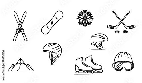 Minimal winter sport logo template set skiing snowboarding emblem vector
