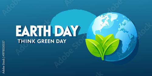 Earth day celebration with a globe leaves and environmental message