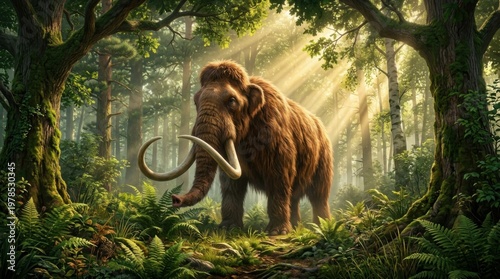 Prehistoric Mammoth Walking Through Dense Jungle