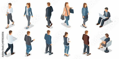 Isometric illustration depicting diverse people in various everyday activities