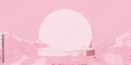 A minimalist pink stage with a pedestal for product presentation