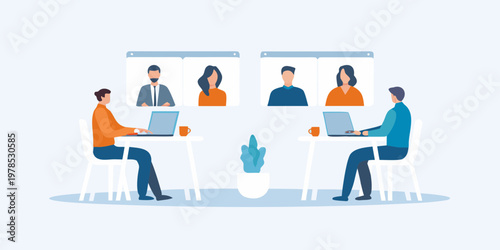 People participating in a virtual meeting or conference call online