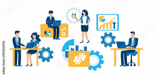 Business team collaborating on data analysis and strategic planning