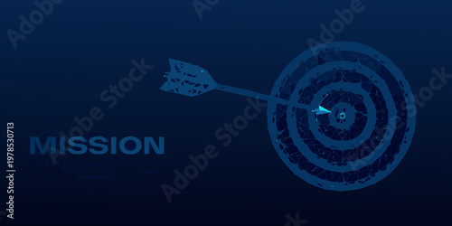 A blue target with an arrow hitting the bullseye symbolizing mission success