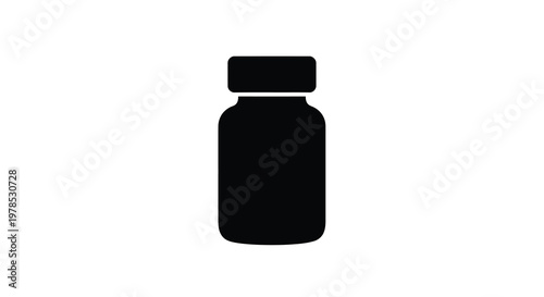 Simple black silhouette of a pill bottle with a closed cap