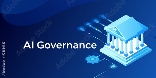 Ai governance illustrated with a classical building and data connections