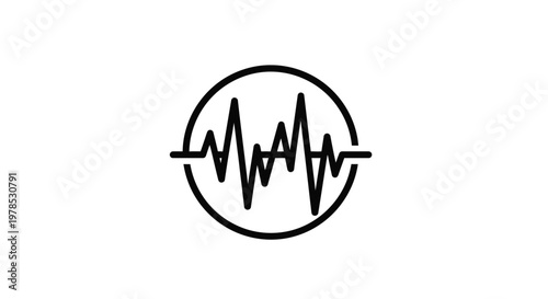 A simple black line drawing depicts a heart rate monitor waveform within a circular frame