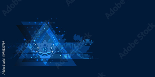 Abstract geometric shapes in shades of blue create a modern design