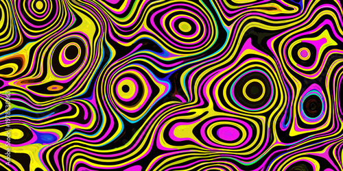 Abstract swirling lines in vibrant neon colors create a psychedelic pattern