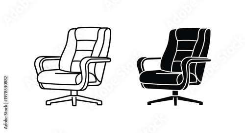 Two office chairs one outlined and one solid depicted in black and white silhouette