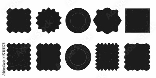 Collection of various black decorative and uniquely shaped label frames