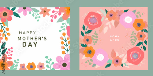 Floral mother s day cards with colorful blooms and text greetings