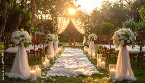 Outdoor Wedding Ceremony Aisle with White Flowers