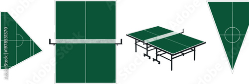 Table tennis court and ping pong table perspectives set isolated on white background, sports field layout vector illustration collection