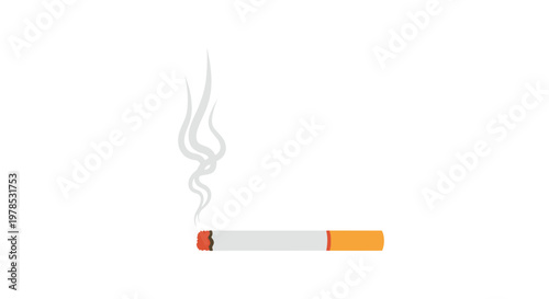 A single lit cigarette rests horizontally emitting a thin swirling trail of grey smoke from its glowing ember tip against a pristine white backdrop.